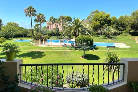 Views of swimming pool in charming nova santa ponsa apartment for sale